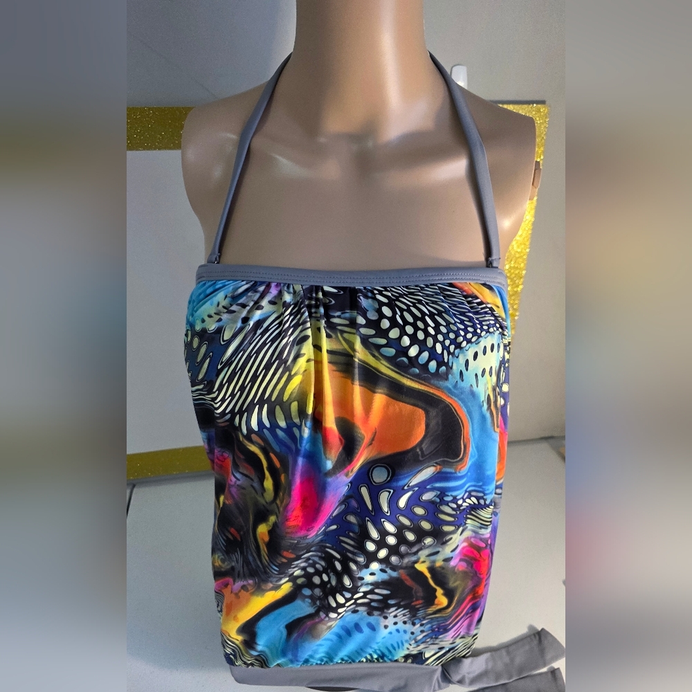 Dippin' Daisy's Multicolor Tankini Top Size 8 Removeable Halter Tie Strap USA - Picture 16 of 17
